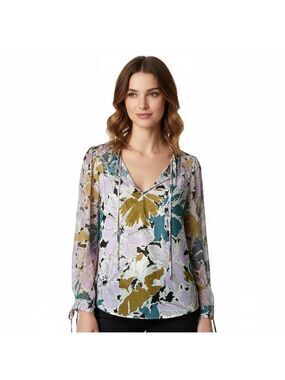 DIANE VON FURSTENBERG 2Pc Silk Blouse w/ Matching Poly Camisole Rusched Sleeves